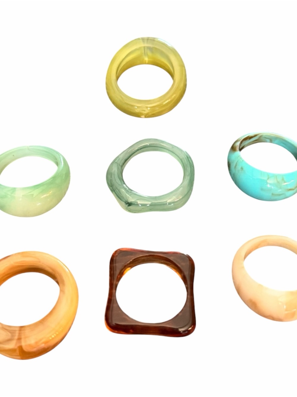 Vintage Lucite Plastic Ring Lot Size 7.75 Mod Retro Marbled Statement Set of 7 - Picture 5 of 5